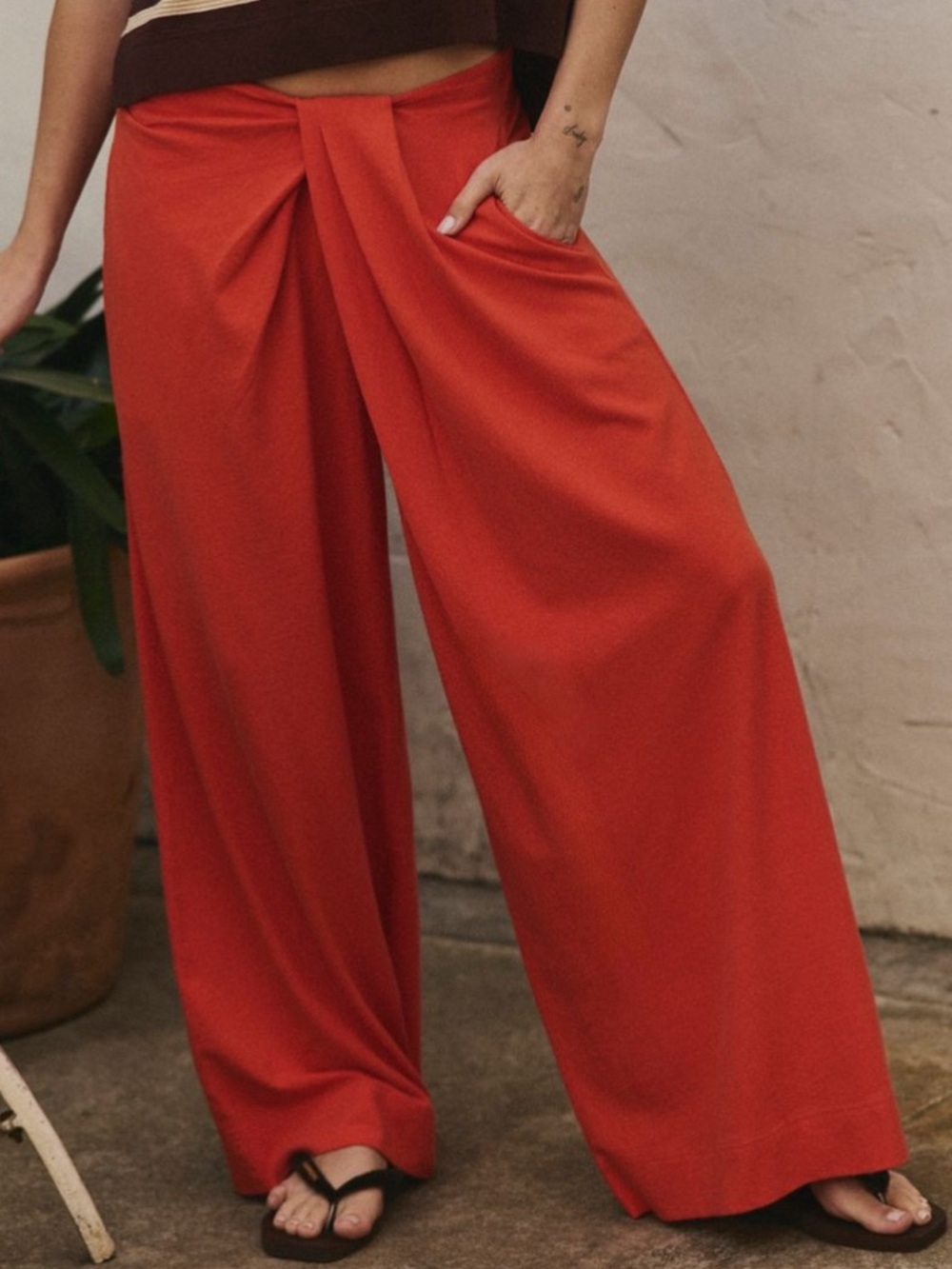 Free People Sarong Wide Leg Wrap Pants – Mandarin Red XS